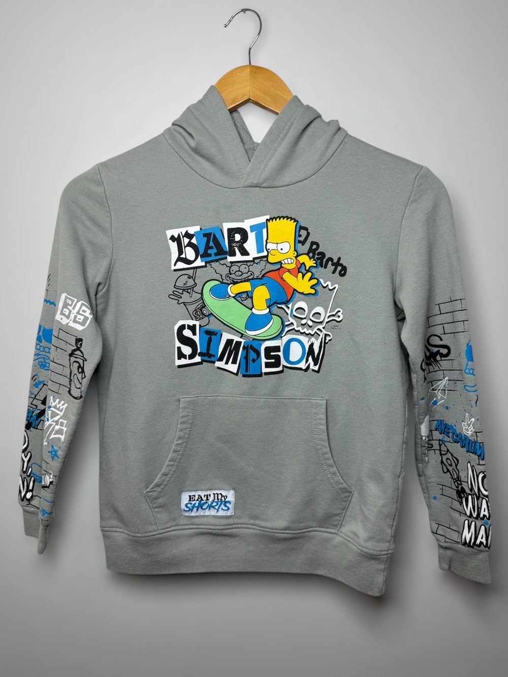Freeze Bart Simpson Grey Hooded Sweatshirt with Blue & Yellow Graphic